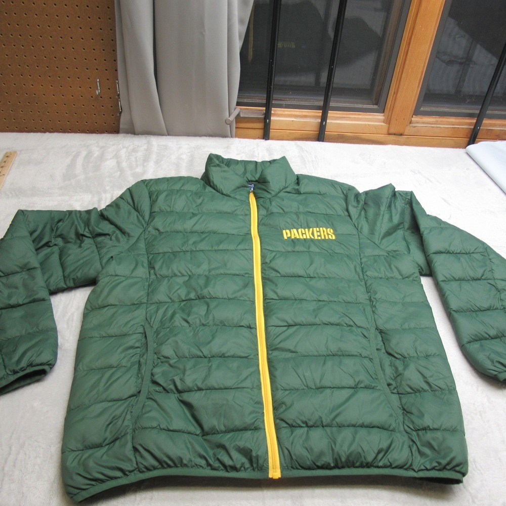 Green Bay Packers Jacket Mens XL NFL Green Insulated Light Pack Full Zip Puffer